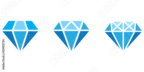 Print Diamond icon set. Different shapes of diamond cuts. Dimond icon set in flat style. Abstract black diamond collection icons. Gemstone icon set. Diamonds logo design