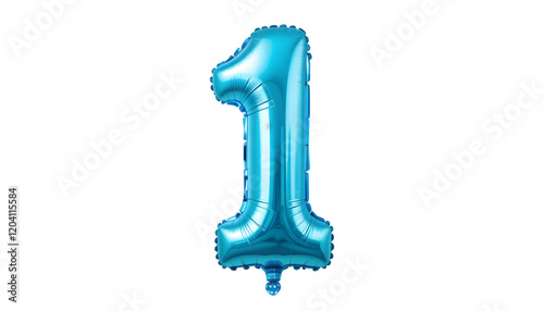 Shiny light blue number one foil balloon.