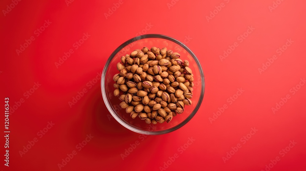 Glass bowl filled with coriander seeds on a vibrant red background with Copy Space for text placement Glass bowl filled with coriander seeds on a vibrant red background with Copy Space for text placement