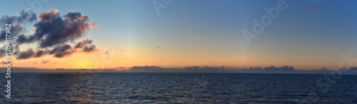 Nordic Ocean Sunrise of the coast of Norway from boat, Summer 2024, Scandinavia, Europe.
