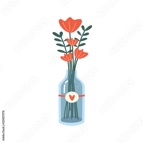 Glass vase with flowers. Vase flower. Flower in a vase. Blossom. Spring season. House plant. 
