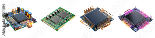 circuit board and Clipart concept. Microchips on a Transparent background