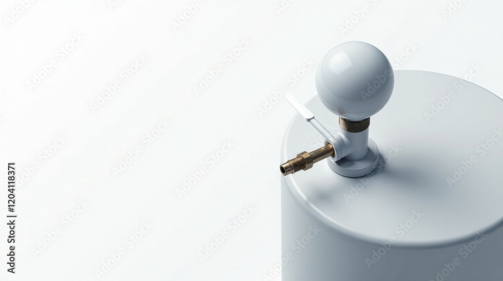 Close-up of a sleek, modern cylindrical device with a spherical top and a brass valve Close-up of a sleek, modern cylindrical device with a spherical top and a brass valve