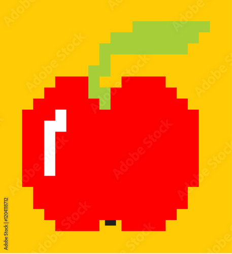 I like apples. Pixel vector illustration on yellow background