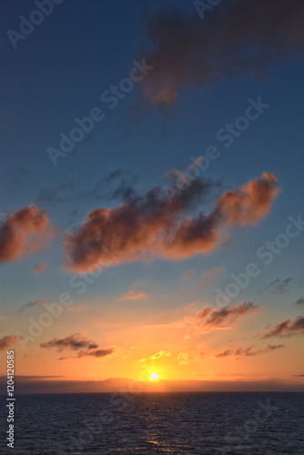 Obraz na płótnie Nordic Ocean Sunrise of the coast of Norway from boat, Summer 2024, Scandinavia, Europe.
w salonie