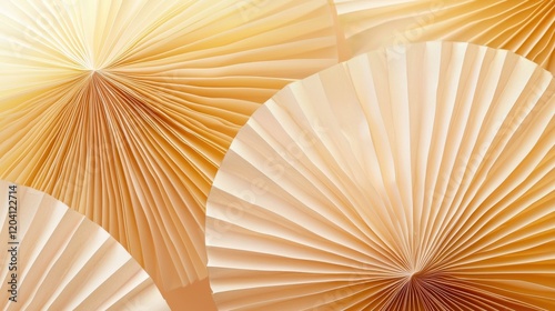 Elegant paper fan textures under bright lighting luxurious display abstract art refined setting close-up view