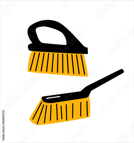 Modern Hand Drawn Illustration of Cleaning Brushes.