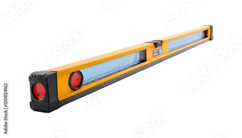 Yellow digital level tool with red light indicators.