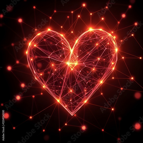 AI Generated glowing heart with interconnected lines and nodes, symbolizing digital love and connectivity photo