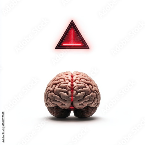 Brain Warning: A stark and striking image depicting a human brain with a prominent red warning triangle, signifying a critical alert or potential danger.
