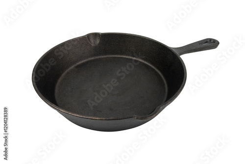 Cast iron skillet ready for cooking, showcasing its smooth surface and sturdy handle, ideal for various culinary tasks in any kitchen setting, isolate on white.