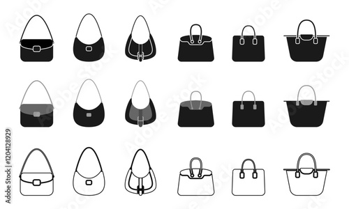 women's handbag icon set vector illustration isolated on white background.