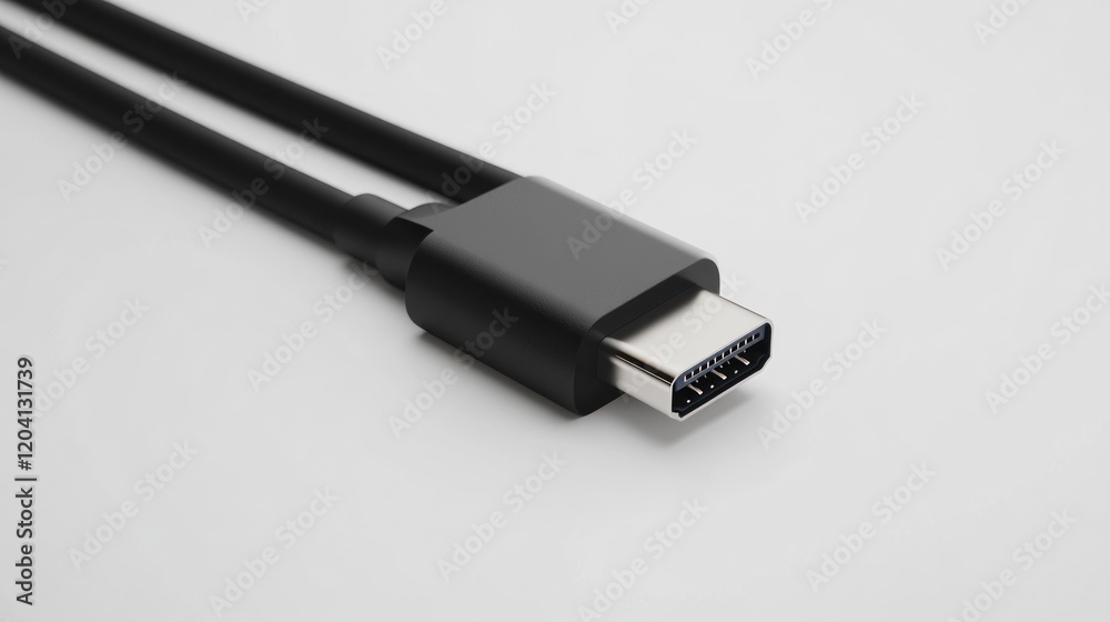 USB-C cable close-up, white background, connection, technology USB-C cable close-up, white background, connection, technology