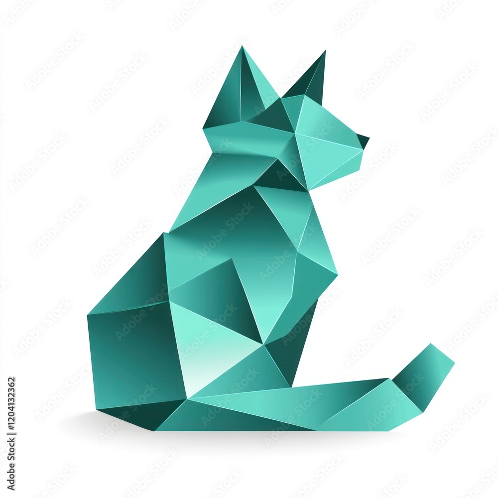 Abstract origami cat design, modern art, digital illustration, possible use for children's book cover or stationery Abstract origami cat design, modern art, digital illustration, possible use for children's book cover or stationery