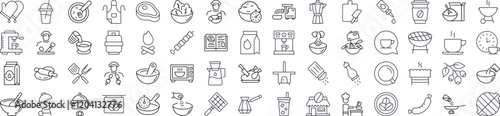 Collection of Kitchen, Food, Barbeque Related Line Icons. Outline Signs for Graphic and Web Design, Apps, Adverts, Various Cards