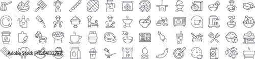 Set of Kitchen, Food, Barbeque Related Line Icons. Outline Signs for Graphic and Web Design, Apps, Adverts, Various Cards