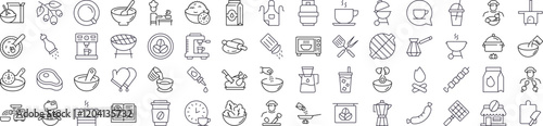 Kitchen, Food, Barbeque Line Icon Set. Outline Signs for Graphic and Web Design, Apps, Adverts, Various Cards