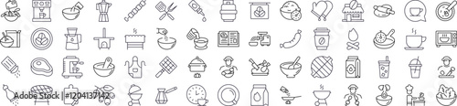 Kitchen, Food, Barbeque Line Icon Pack. Outline Signs for Graphic and Web Design, Apps, Adverts, Various Cards