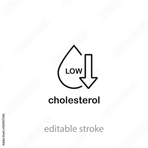 Low cholesterol icon. Symptoms of Metabolic Syndrome. Low HDL-Cholesterol. heart care cardiology sign. outline style. Editable stroke Vector illustration. Design on white background.
