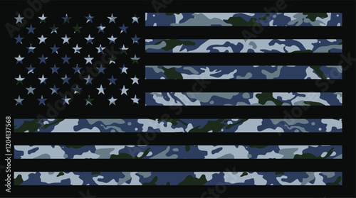 Navy Camouflage USA Flag – American Flag Vector with Military Camo Texture