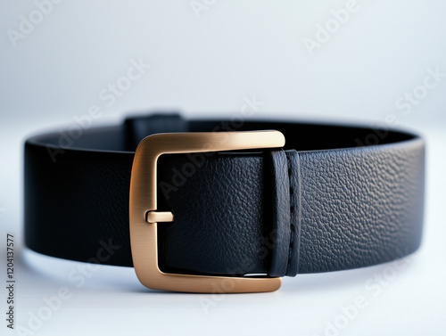 Elegant Black Leather Belt with Gold Buckle: A Classic Fashion Accessory for Modern Style