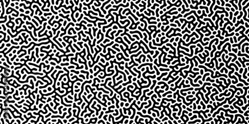 Abstract truing organic wallpaper Turing reaction diffusion monochrome seamless pattern with chaotic motion. Reaction-diffusion or truing pattern formation Linear design with biological shapes. 