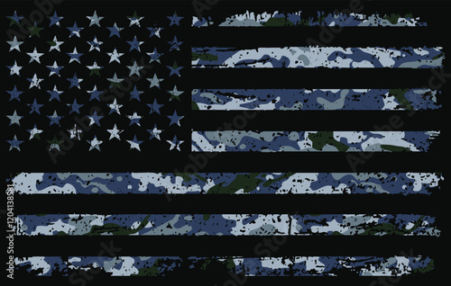 Navy Camouflage American Flag – Grunge USA Military Flag Vector