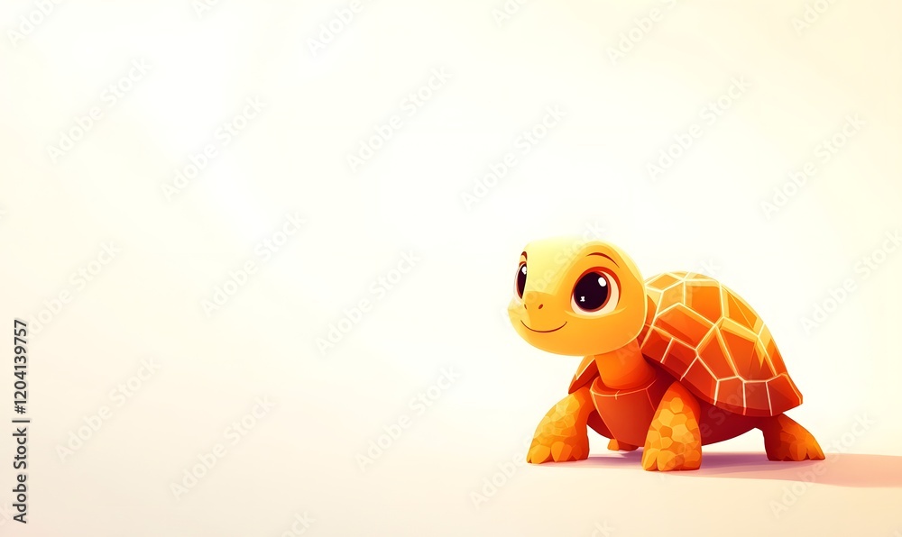 Fototapeta premium Cute cartoon tortoise illustration, yellow, smiling, white background.