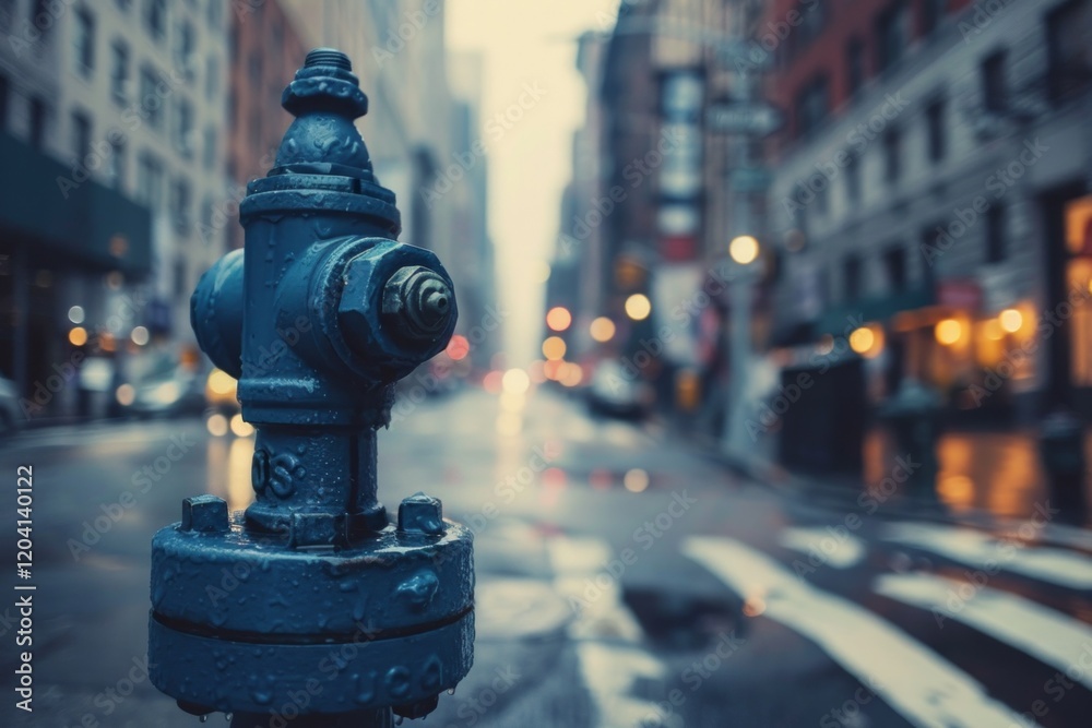A fire hydrant on the street with bokeh and blurred city in background. Neural network ai generated A fire hydrant on the street with bokeh and blurred city in background. Neural network ai generated