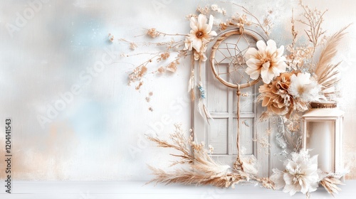 Calm bohemian background with subtle dreamcatchers and soft earthy tones for creative journal use