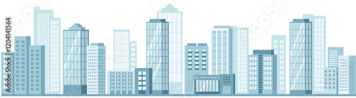 Cityscape background. City buildings, urban landscape with street. Modern architectural panorama in flat style. Vector illustration horizontal wallpaper