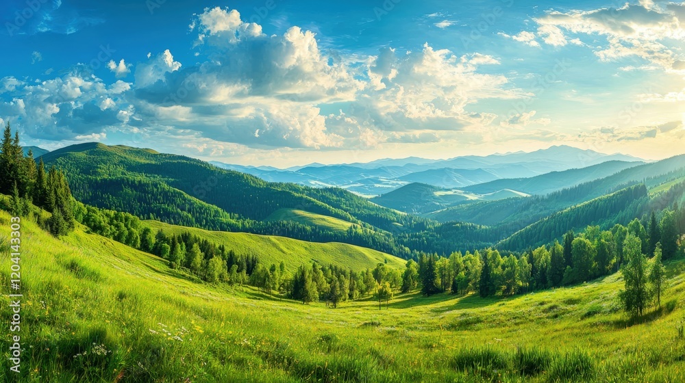 Naklejka premium Serene Summer Mountain Landscape Panorama