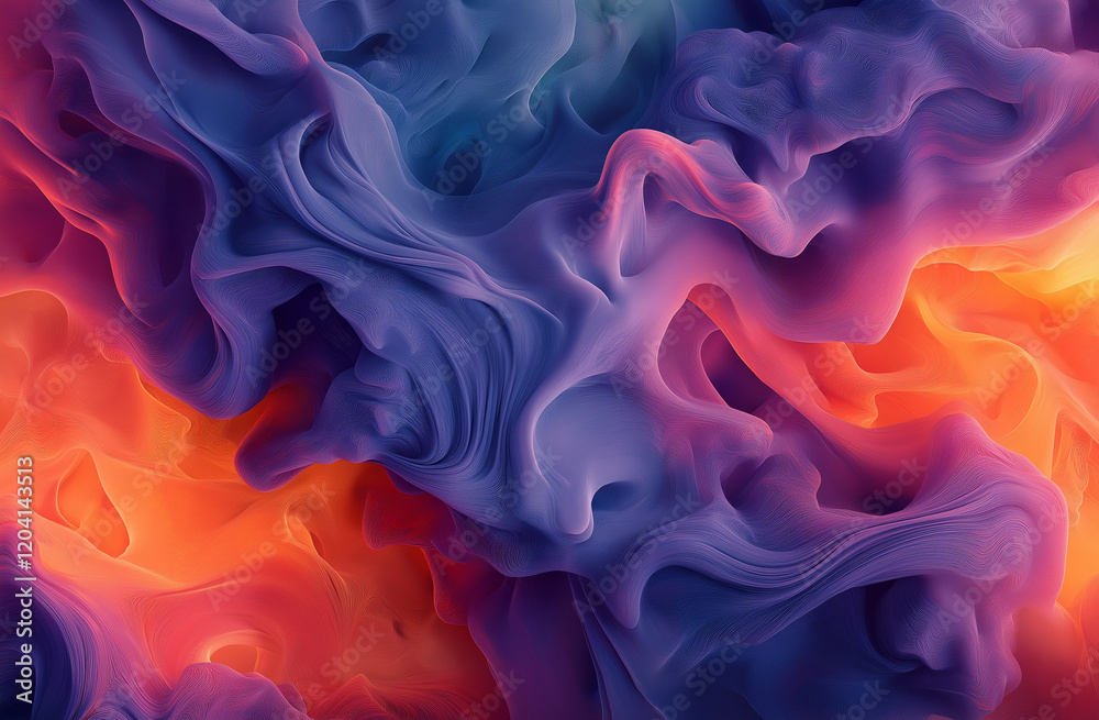 Obraz premium Abstract Background with Colorful Smoke Waves in Shades of Dark Blue, Orange, and Purple, Featuring a Dynamic and Vibrant Design for Creative Projects and Digital Artworks