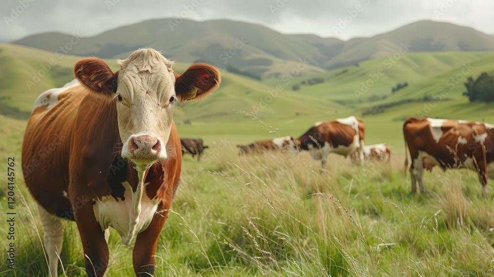 Cows graze on fresh, green pastures at a sustainable farm, showcasing healthy livestock and ethical beef or dairy production in a clean, natural landscape. Cows graze on fresh, green pastures at a sustainable farm, showcasing healthy livestock and ethical beef or dairy production in a clean, natural landscape.