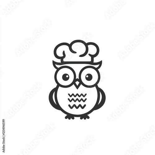 Cute owl chef, food illustration, simple design, stock image photo