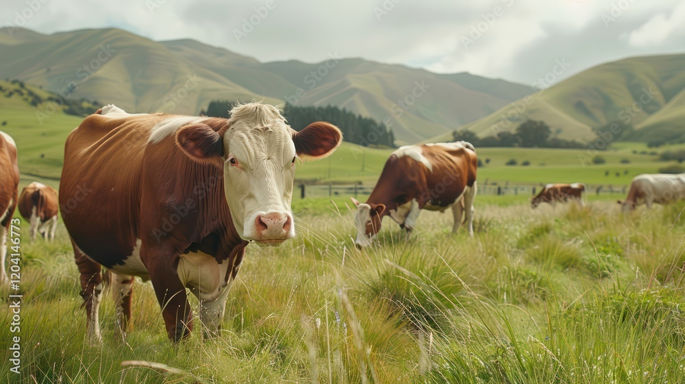 Cows graze on fresh, green pastures at a sustainable farm, showcasing healthy livestock and ethical beef or dairy production in a clean, natural landscape. Cows graze on fresh, green pastures at a sustainable farm, showcasing healthy livestock and ethical beef or dairy production in a clean, natural landscape.