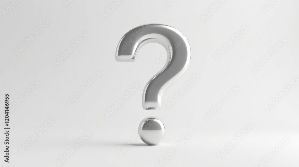 A polished metallic question mark, rendered in three dimensions, stands against a neutral backdrop, symbolizing inquiry and the pursuit of answers. A polished metallic question mark, rendered in three dimensions, stands against a neutral backdrop, symbolizing inquiry and the pursuit of answers.