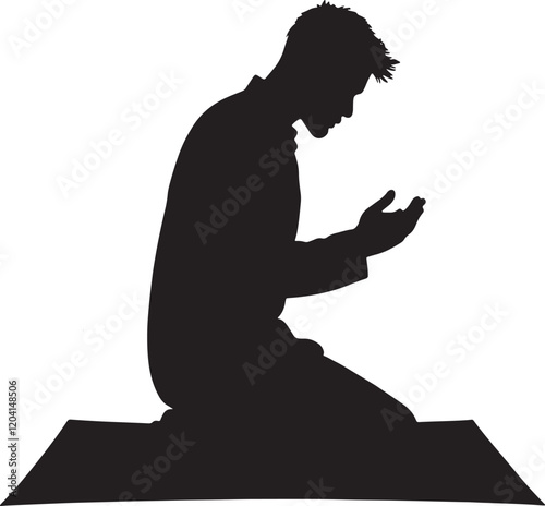 vector silhouette or illustration of a Muslim praying