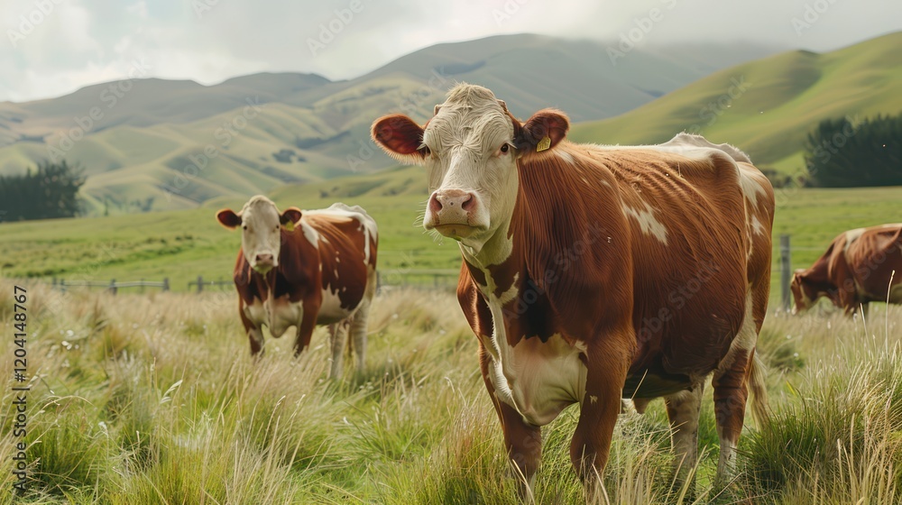 Cows graze on fresh, green pastures at a sustainable farm, showcasing healthy livestock and ethical beef or dairy production in a clean, natural landscape. Cows graze on fresh, green pastures at a sustainable farm, showcasing healthy livestock and ethical beef or dairy production in a clean, natural landscape.