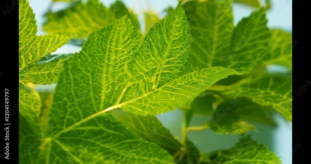 Close-up of vibrant green leaves in sunlight Close-up of vibrant green leaves in sunlight