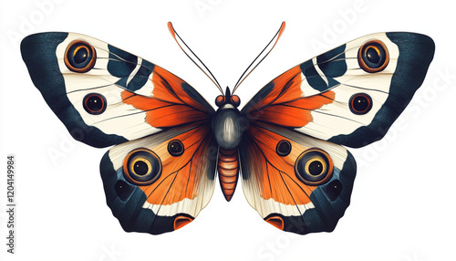 beautifully detailed butterfly with vibrant orange, blue, and black patterns, showcasing intricate wing designs and striking appearance