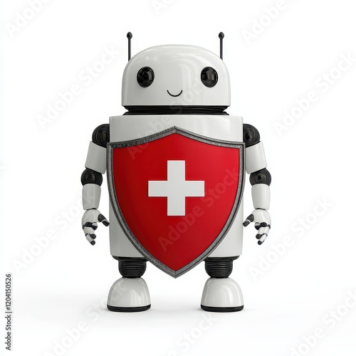 Friendly Robot with Red Shield Design photo