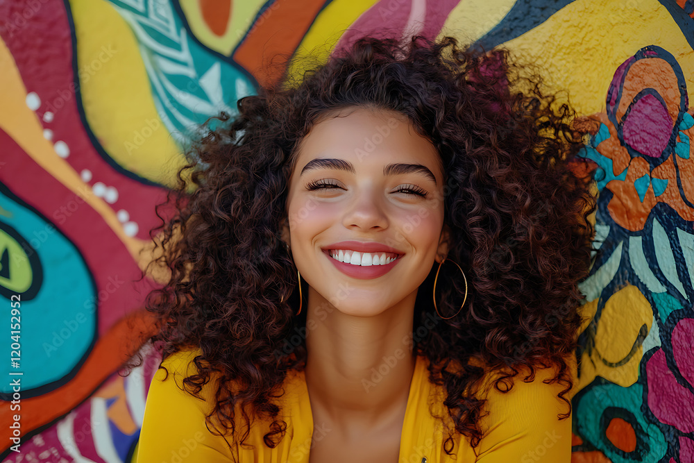 person with colorful wall behind person with colorful wall behind