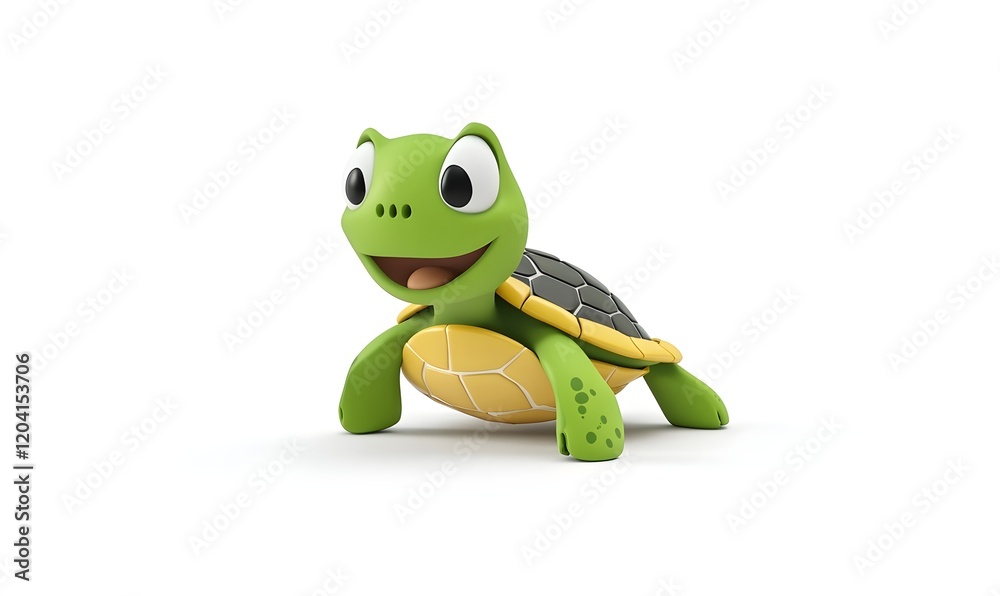 Fototapeta premium Happy cartoon turtle, 3D render, isolated on white.