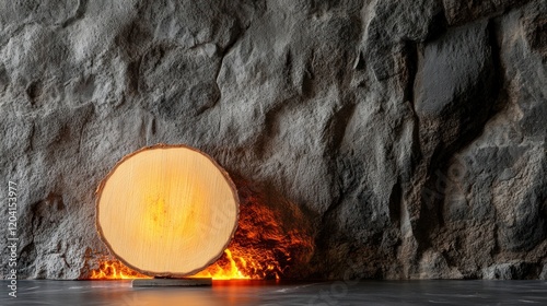 Wallpaper Mural Illuminated wood slice against stone wall. Torontodigital.ca