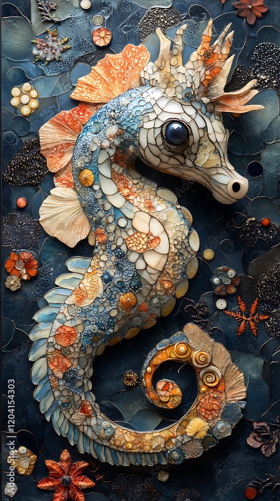 Fototapeta premium Gorgeous seahorse with floral elements deep sea photos