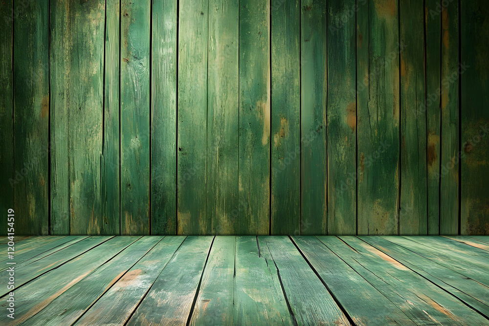 Fototapeta premium Rustic Green Wooden Plank Background for Creative Designs