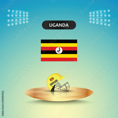 Uganda team helmet cricket, Uganda flag, helmet vector, stadium light, abstract background