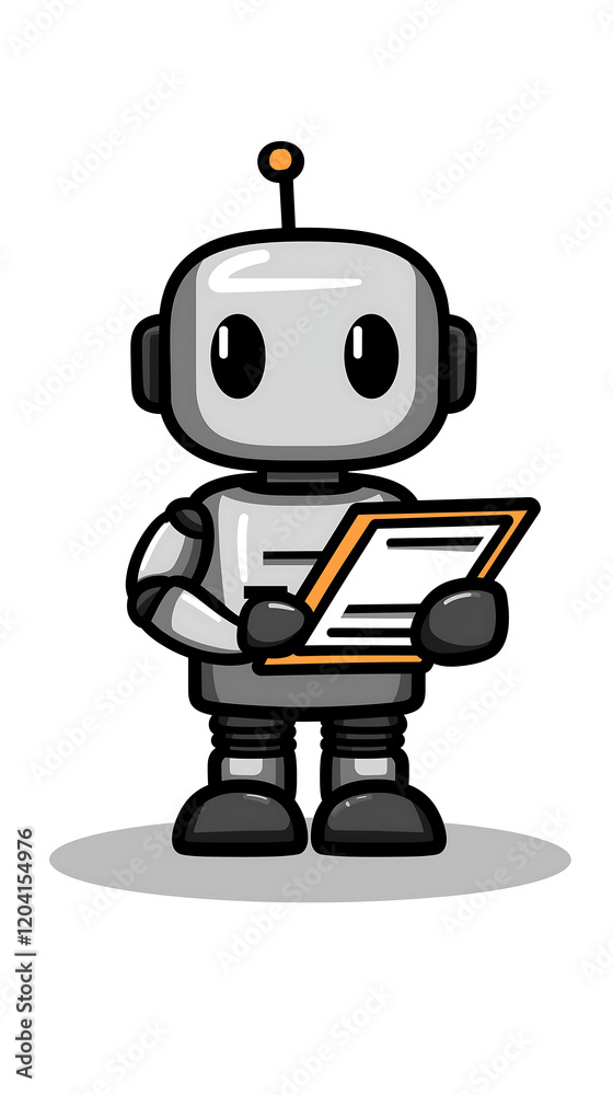 cute cartoon robot holds a clipboard with paperwork It represents digital assistance automation and data processing in a friendly approachable way cute cartoon robot holds a clipboard with paperwork It represents digital assistance automation and data processing in a friendly approachable way
