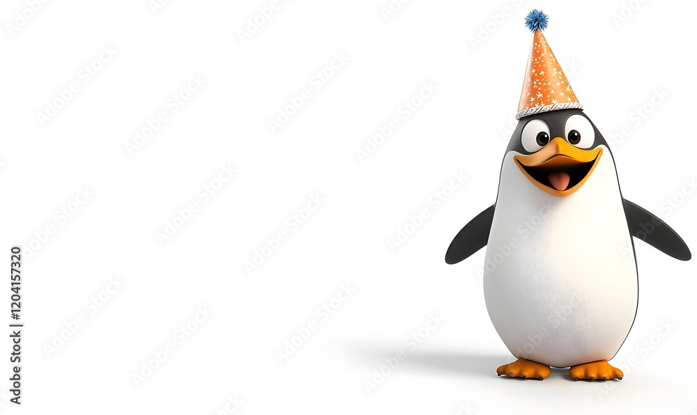 Fototapeta premium Happy penguin wearing a party hat.